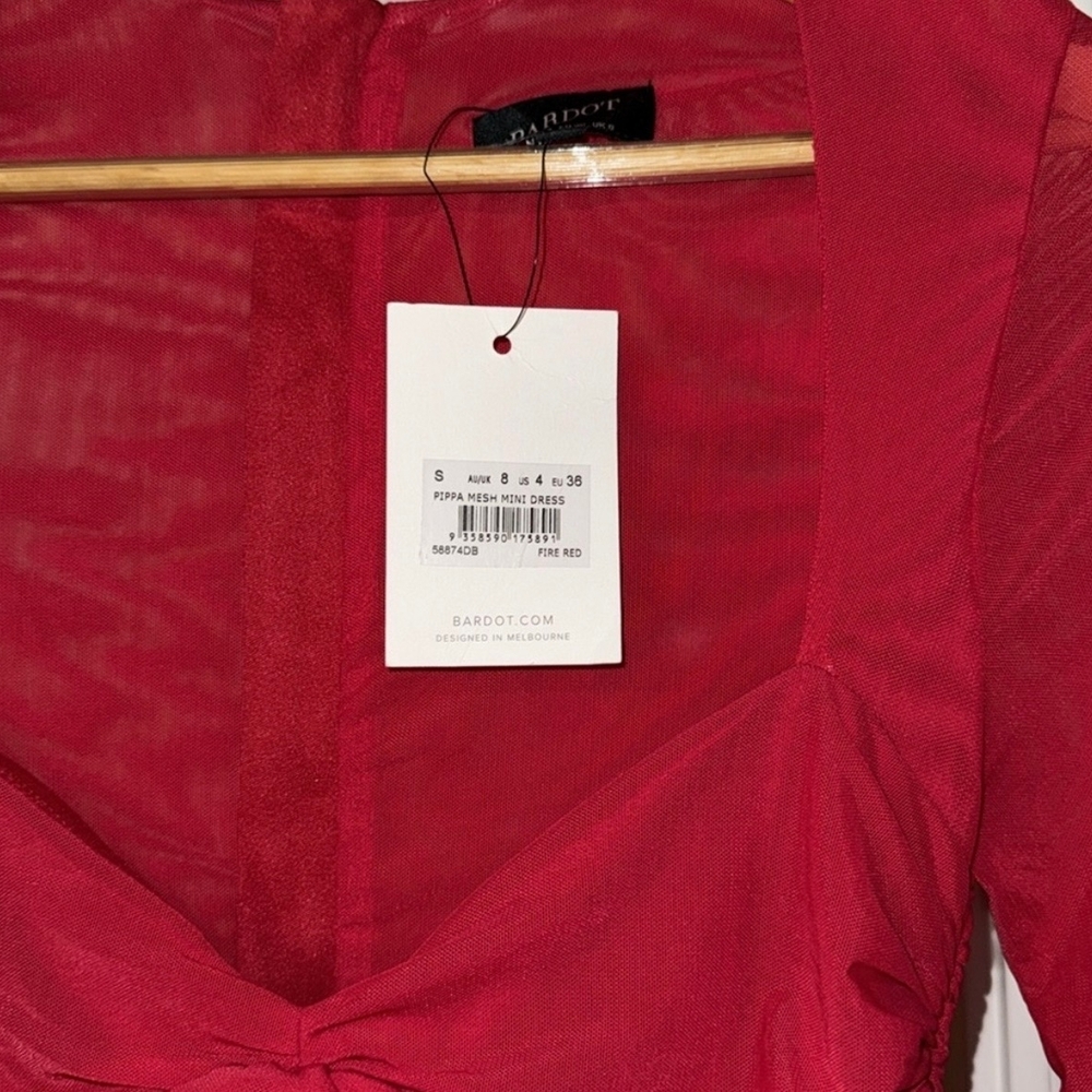 Bardot Vibrant Red Long Sleeve Dress - Picture 6 of 14